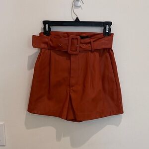 Zara Women's Rust Leather Belted Shorts
